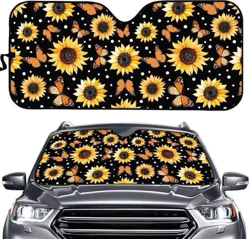 Miniatura 16 de HUGS IDEA Parasol plegable para parabrisas de automóvil, diseño de flores, bohemio, para la mayoría de los sedán, SUV, camión, parabrisas delantero