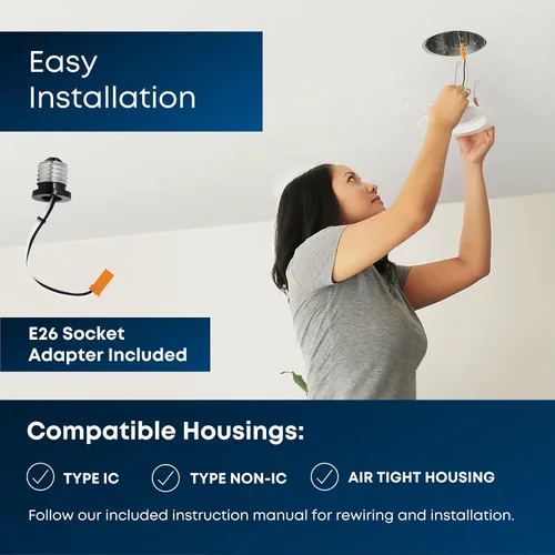 Miniatura 8 de Feit Electric Juego de 6 lámparas empotrables LED de 4 pulgadas con moldura de deflexión - Adaptador estándar E26 - Luz diurna 5000K - Regulable