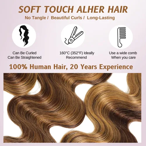 Miniatura 7 de ALHER Long Deep Part 2x6 Closure Body Wave Honey Blonde Highlight, Ombre Brown and Blond 2x6 Kim K Transparent HD Lace Closure Pre Plucked With Baby