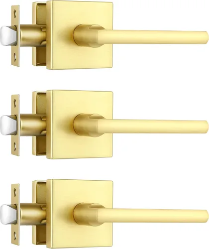 Miniatura 17 de Paquete de 1 pomo de puerta dorado, manija dorada para puerta interior con acabado de latón satinado, manijas de puerta de privacidad