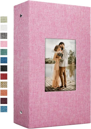 Miniatura 23 de Vienrose - Álbum de fotos de lino con 300 bolsillos de 4 x 6 pulgadas, cubierta de tela, para bodas, familias, aniversarios y bebés Azul cielo