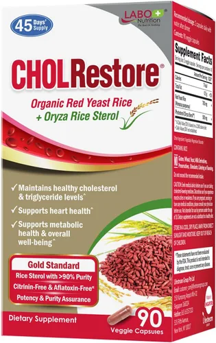 LABO Nutrition CHOLRestore - Arroz de levadura roja con suplemento de salud de fitosterol, apoya niveles saludables de colesterol, citrinina,