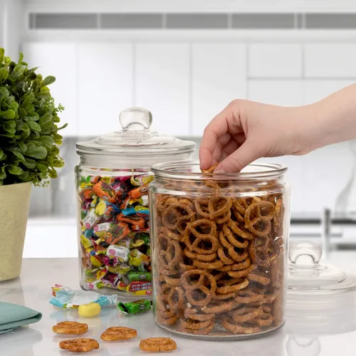 Miniatura 3 de Juego de 2 tarros de vidrio con tapa (2 litros) Tarro hermético de almacenamiento de galletas de vidrio para harina, pasta, dulces, golosinas