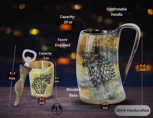Miniatura 4 de Taza de Cuerno Vikingo para Beber, 16-20oz Vaso de Chupito y Abrebotellas Regalos Vikingos Especiales Únicos Hechos a Mano para Hombres y Mujeres