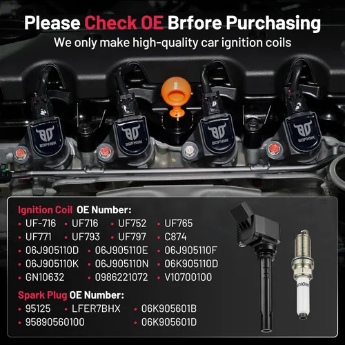 Miniatura 3 de BDFHYK Paquete de bobina de encendido UF716 y bujías de iridio LFER7BHX compatibles con Audi A3 A4 A5 A6 Q5 Q7 S3 S4 TT Volkswagen Beetle Golf