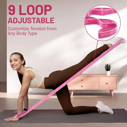 Miniatura 4 de Slim Panda Correa elástica, flexibilidad, bandas elásticas de baile, correa elástica de yoga con 9 bucles para terapia física, pilates, yoga, Rosa