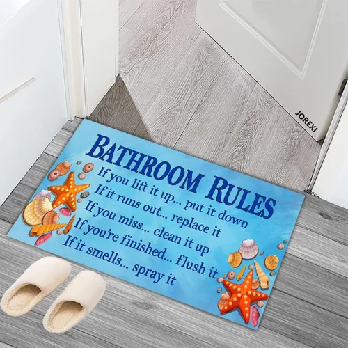 Miniatura 3 de Decoración de baño de playa, tapete con reglas de baño, diseño de estrella de mar de mar, bienvenida, porche, patio, garaje, decoración de área