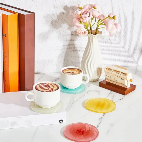 Miniatura 4 de Irenare 8 posavasos acrílicos coloridos de 3.9 pulgadas, bonitos posavasos redondos resistentes al calor, antideslizantes, estéticos para mesa
