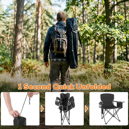 Miniatura 5 de 2 Pack Folding Camping Chairs Support 400LBS Portable Outdoor Chairs with 4-Can Cooler Bag, Lawn Chairs with Cup Holder for Adults, Collapsible