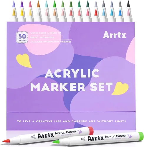 Marcadores acrílicos Arrtx 30A, marcadores de pintura acrílica con punta de pincel para pintura en roca, madera, cerámica, vidrio, lienzo, metal,