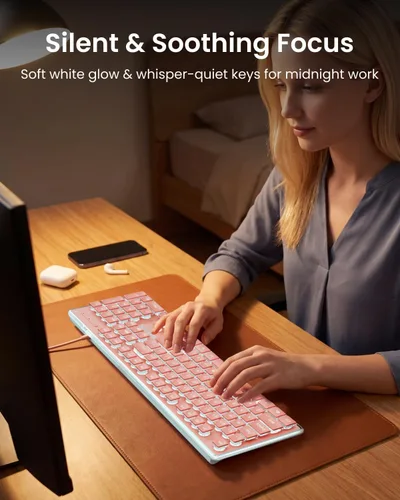 Miniatura 5 de SEUNKWANG EWEADN GX710S Teclados Retroiluminados para Computadora, Teclado USB con Cable con Retroiluminación Blanca, Panel de Metal, Plug and Play