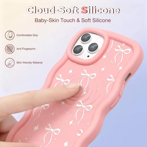 Miniatura 2 de Compatible con iPhone SE/8/7 Funda para Mujeres y Niñas, Marco Ondulado Rizado con Patrón Lindo, Estética Delgada Suave Silicona TPU Parachoques