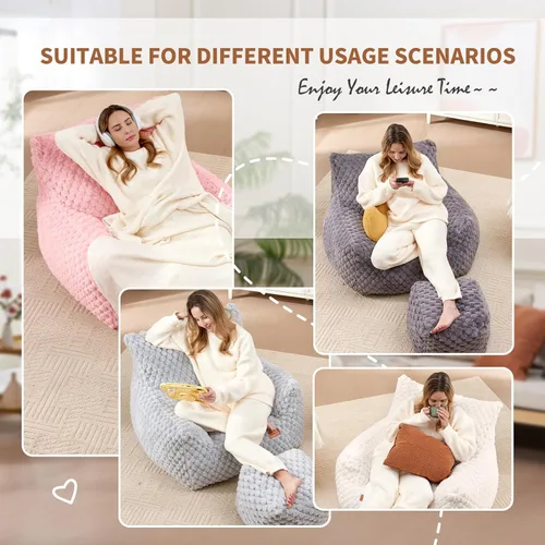 Miniatura 5 de Silla Puf con Otomana, Sofá Puf Gigante Moderno con Reposapiés, Sillas Puf Grandes de Descanso para Adultos y Adolescentes, Cómoda Silla de Lectura