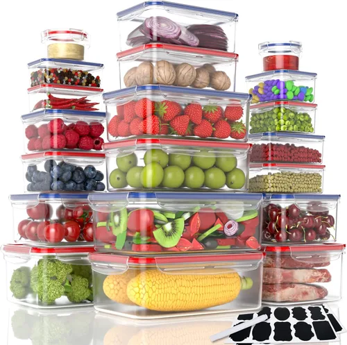 40 recipientes reutilizables de almacenamiento de alimentos con tapas herméticas, 100% de plástico a prueba de fugas, organizador de cocina de grado
