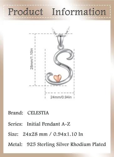 Miniatura 6 de CELESTIA Collares con iniciales de plata de ley 925, 26 letras con corazón de oro rosa, cadena de 18 pulgadas