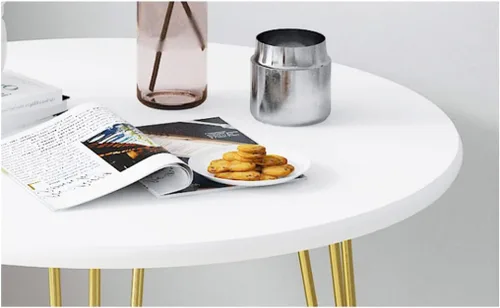 Miniatura 5 de Mesa de Centro - Mesa de centro redonda pequeña con trípode de metal, mesa auxiliar nórdica simple, mesa auxiliar de sofá de mesa de MDF para sala