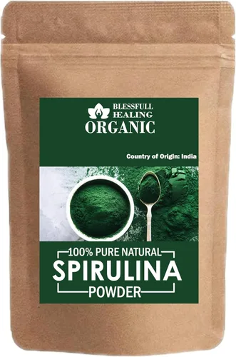 Blessfull Healing Espirulina en polvo natural 100% pura y orgánica | 3.52 onzas (3.52 onzas)
