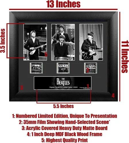 Miniatura 6 de FILMCELLS - The Beatles - Presentación de arte mural de edición limitada de 11" x 13" - Incluye tres clips de película de 1.378 in y certificado