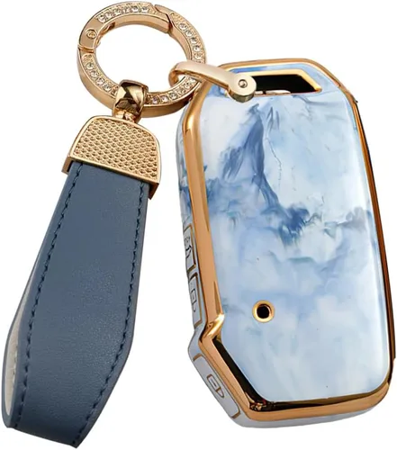 SANRILY Funda para llavero inteligente de 3 botones con patrón de jade azul para Kia Forte Sorento K5 Sportage R GT Stinger GT Cerato sin llave de