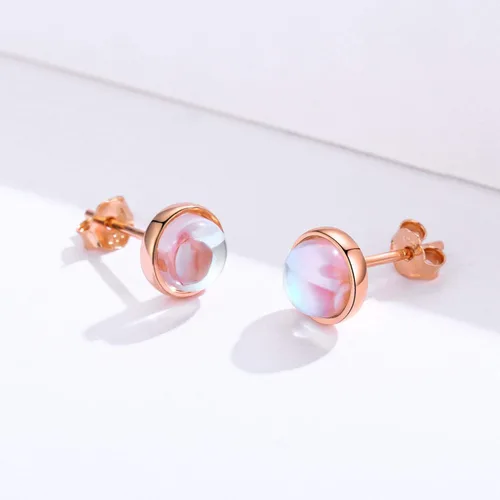 Miniatura 3 de Aretes para orejas sensibles, aretes de piedra lunar sintética, aretes redondos de plata de ley para mujer