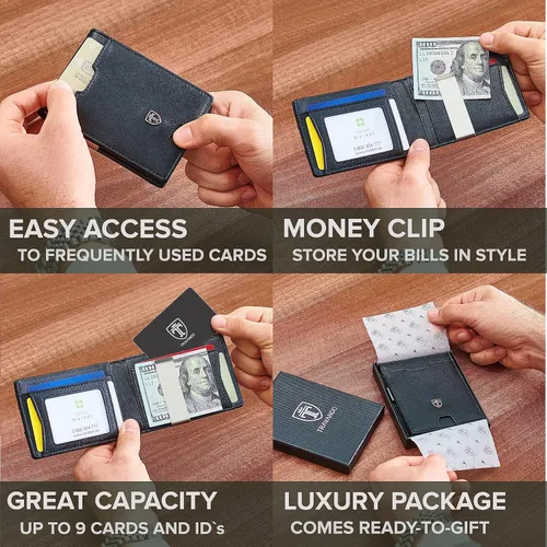 Miniatura 2 de TRAVANDO PHOENIX - Cartera para hombre con clip para dinero, con certificado RFID, billetera delgada con clip para dinero, cartera RFID