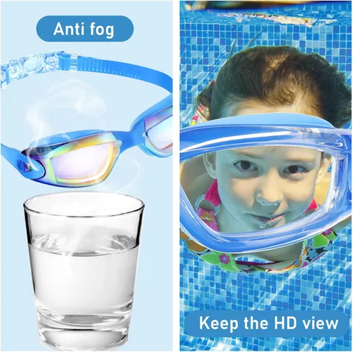 Miniatura 7 de Konohan Paquete de 10 gafas de natación a granel para niños y adultos, gafas de piscina antivaho de silicona sin fugas, gafas de natación