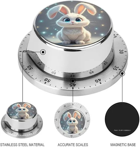 Miniatura 3 de Cute Rabbit Kitchen Timer Visual Timer for Cooking 60 Minute Wind Up Timers Stainless Steel Manual Magnetic Countdown Visual Mechanical Timers