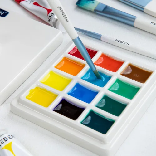 Miniatura 6 de MEEDEN Paquete de 3 paletas de cerámica con cubierta, paleta de pintura para mezcla de colores de gouache de acuarela, paleta de porcelana blanca
