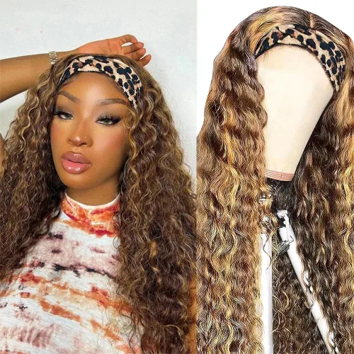 Miniatura 18 de XSY: Peluca de diadema de cabello humano de onda profunda sin pegamento, sin encaje frontal, peluca de diadema rizada, lista para usar y llevar