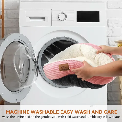 Miniatura 7 de Zerbuger Cama redonda rosa para perros y gatos, de 23 pulgadas, para perros grandes, medianos y pequeños, lavable a máquina, sofá para dormir, parte