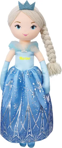 June Garden Muñeca de trapo suave XL Princess Marina Crystalheart - Adorable muñeca de tamaño real de peluche para niñas, vestido azul