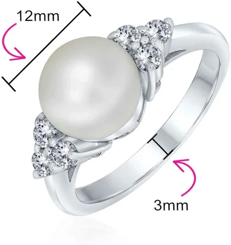 Miniatura 5 de Anillo de compromiso personalizable para fiesta nupcial, piedras laterales de circonita cúbica, color blanco, solitario, perlas cultivadas en agua