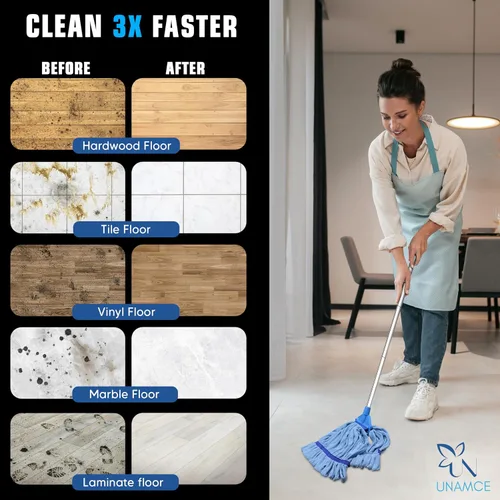 Miniatura 2 de Paquete de 2 cabezales de trapeador de microfibra resistentes de repuesto, resistente, azul, lavable a máquina, extra absorbente, extra grande