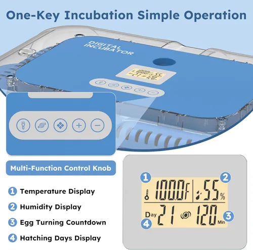 Miniatura 6 de Incubadora de huevos para incubar 70 huevos de pollo, pato, codorniz y ganso - Girador automático de huevos, control de humedad y temperatura, vela
