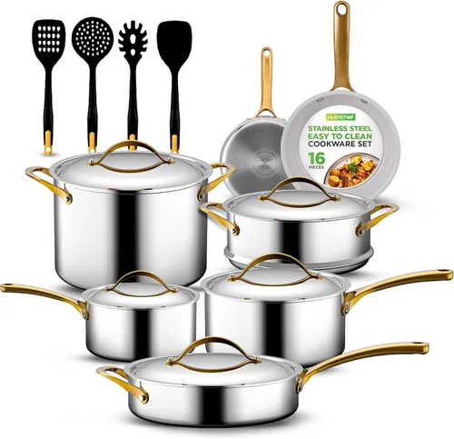 Miniatura 8 de NutriChef NCSSX45 - Juego de 12 utensilios de cocina con asas de acero, revestimiento interior de sartén con revestimiento antiadherente de cerámica