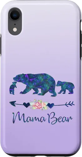 Miniatura 25 de Teal Blue Purple Floral Mama Bear and Two Cubs Silver Purple Case for iPhone 17