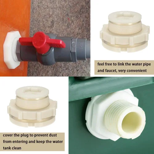 Miniatura 6 de Adaptador de conector de tanque de agua de plástico ABS de 1 pulgada, adaptador de conector de tanque de agua con tapones para barril de lluvia al