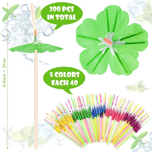 Miniatura 2 de Chengu 200 popotes de hibisco para beber, decoración de fiesta Luau, pajitas de cóctel, pajitas desechables para verano, playa, decoración de fiesta