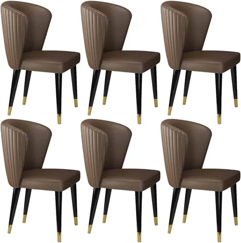 Miniatura 12 de Juego de 6 sillas de comedor de cuero de microfibra artificial, sillas de cocina con patas de madera maciza para habitación, cocina, sala de estar