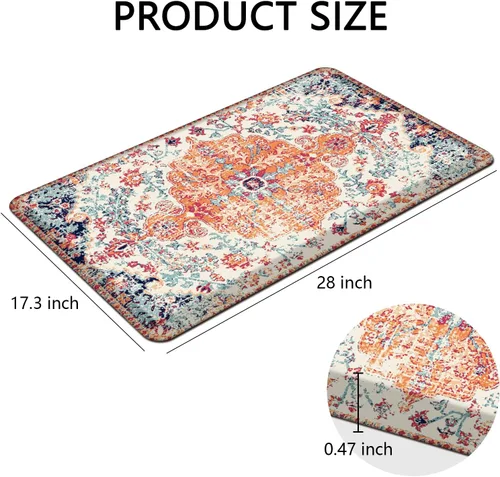 Miniatura 2 de MAYHMYO Tapete de cocina bohemio, antifatiga, étnico, acolchado, color naranja y azul, alfombras de cocina antideslizantes para cocina, suelo