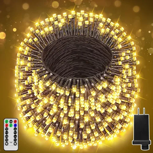 Miniatura 10 de 300 luces LED de Navidad de 98 pies para exteriores, luces multicolor para árbol de Navidad enchufables, 8 modos de luz parpadeante para dormitorio