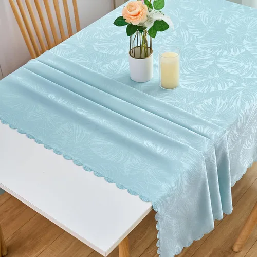Miniatura 36 de Mantel redondo de tela de 60 pulgadas, mantel con diseño de hojas, borde festoneado, mantel sedoso, impermeable, resistente a las arrugas, lavable