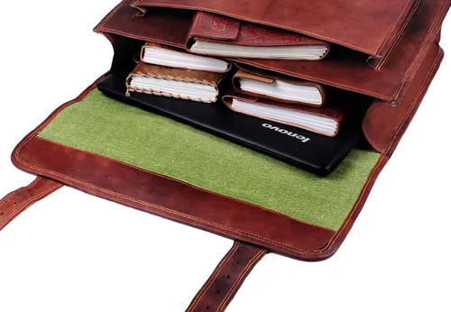 Miniatura 4 de Bolsas de cuero para computadora portátil para hombre, bolso de mensajero de cuero de grano completo, maletín de cuero, bolso de hombro cruzado