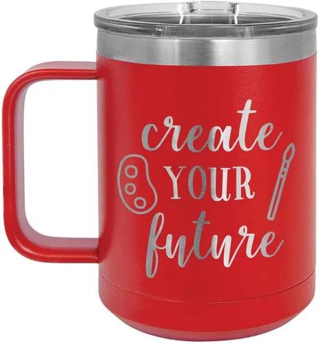 Miniatura 12 de CREATE YOUR FUTURE Negro 15 oz Taza de café w/Slide Tapa superior Taza de café de viaje aislada Ideas de regalos de cumpleaños o Navidad