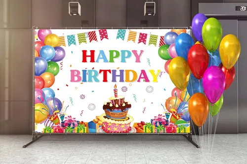Miniatura 4 de Cartel de feliz cumpleaños, telón de fondo de globos coloridos para fiestas de niños, pasteles de colores grandes, fotografía, telón de fondo
