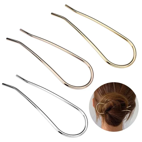 Miniatura 7 de HYFEEL Horquillas francesas de metal para el cabello en forma de U, extra largas, 2 puntas para mujer, accesorios para el cabello (negro, 2 piezas)