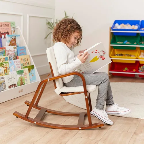 Miniatura 2 de ECR4Kids Mecedora de lectura Bentwood con reposabrazos y cojín, muebles Montessori, nogal oscuro