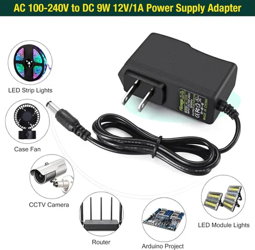 Miniatura 5 de Facmogu Paquete de 2 fuentes de alimentación de 12 V 1 A CA/CC, 100-240 V CA a CC 12 V 1 A, adaptador de pared de 12 W, 12 V, 1 amperio, convertidor