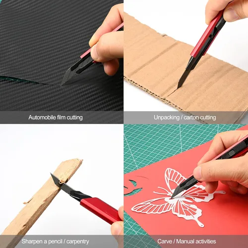 Miniatura 7 de FOSHIO Cuchillo utilitario retráctil con hoja a presión de 30 grados de 0.354 in, cortador de caja para cartón, cartón y caja, uso en la oficina