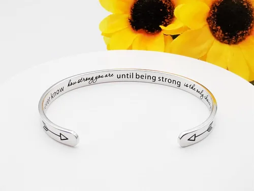 Miniatura 130 de Pulseras inspiradoras para mujer, joyería de acero inoxidable, con refranes, pulsera motivacional con mensaje oculto, pulseras grabadas para mejor